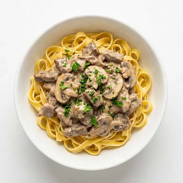 Creamy Beef & Mushroom Stroganoff With Egg Fettuccine